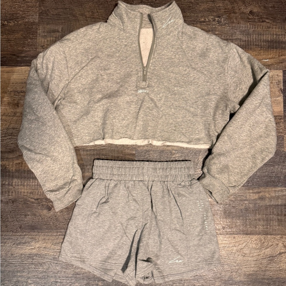 Gray Cropped Pullover and Shorts Set